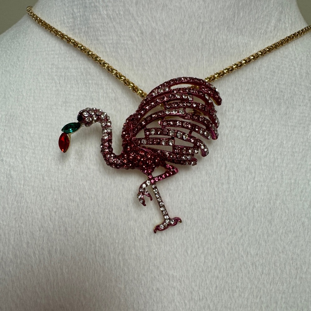 Betsy Johnson Elegant Pink Flamingo Pendant/Pin Necklace - Picture 5 of 8